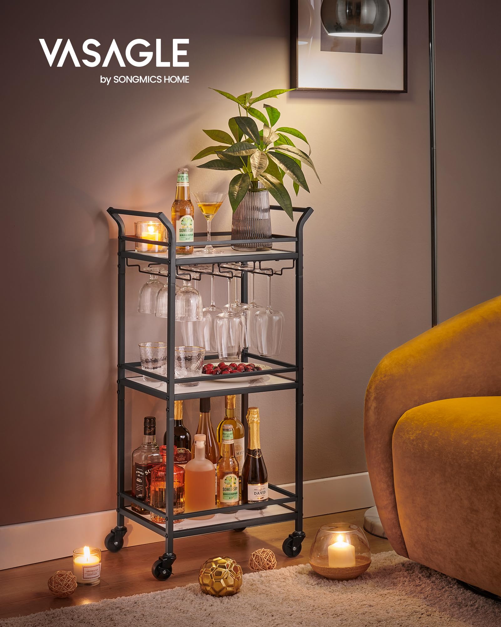 Foto 3 pulgar | Bar Cart Vasagle Home Bar Serving Con Estante De 3 Niveles, Tinta Negra