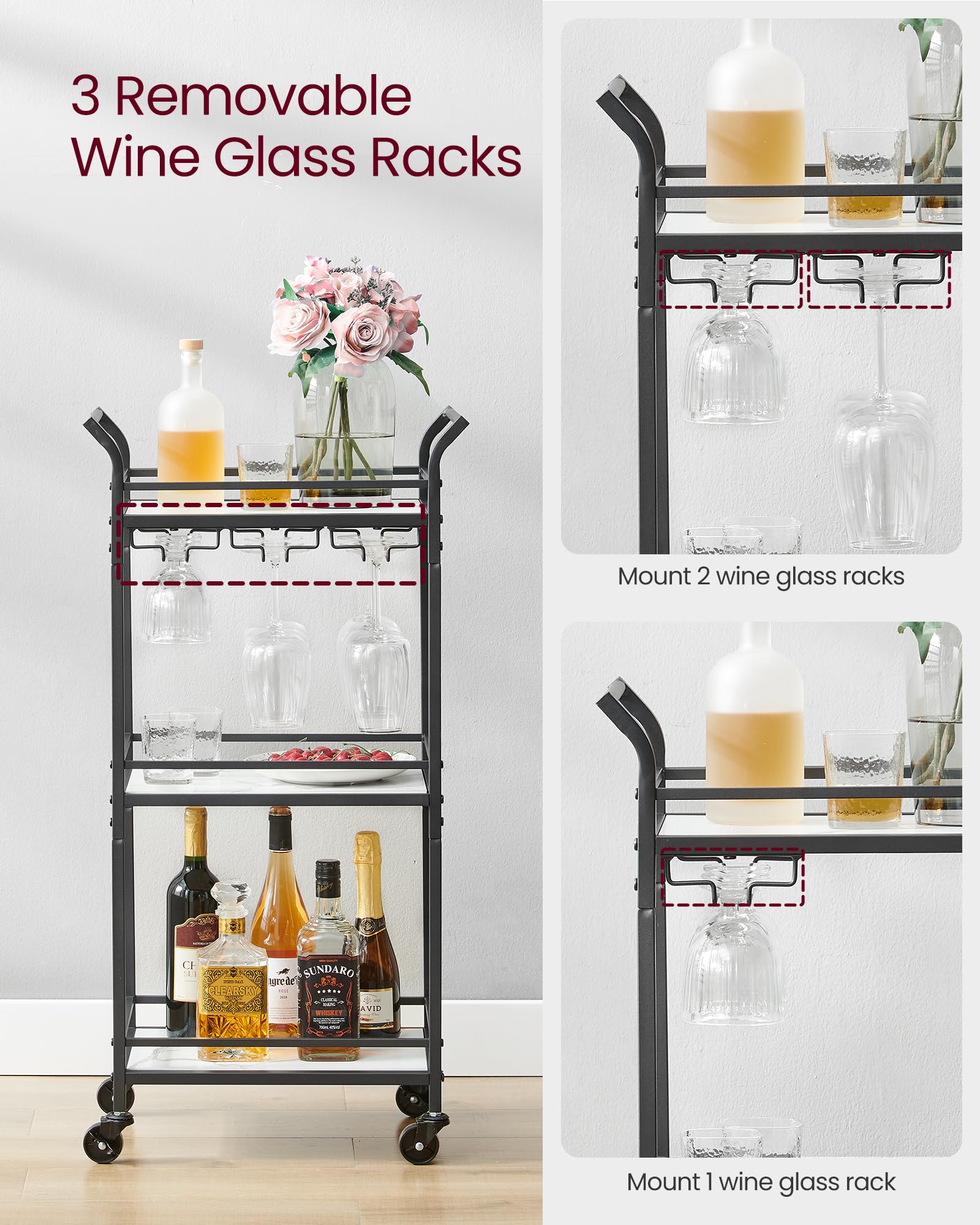 Foto 6 pulgar | Bar Cart Vasagle Home Bar Serving Con Estante De 3 Niveles, Tinta Negra