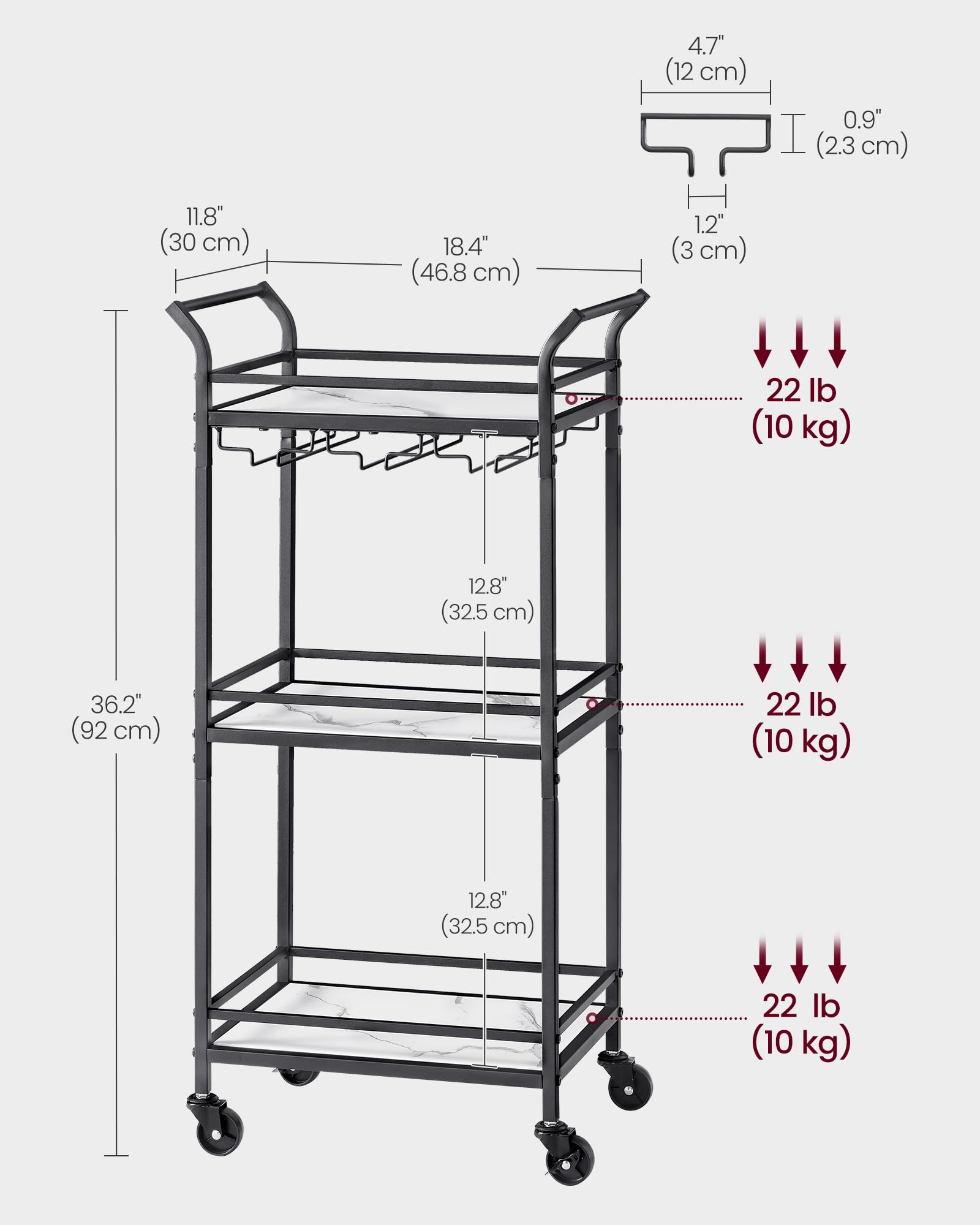 Foto 7 pulgar | Bar Cart Vasagle Home Bar Serving Con Estante De 3 Niveles, Tinta Negra