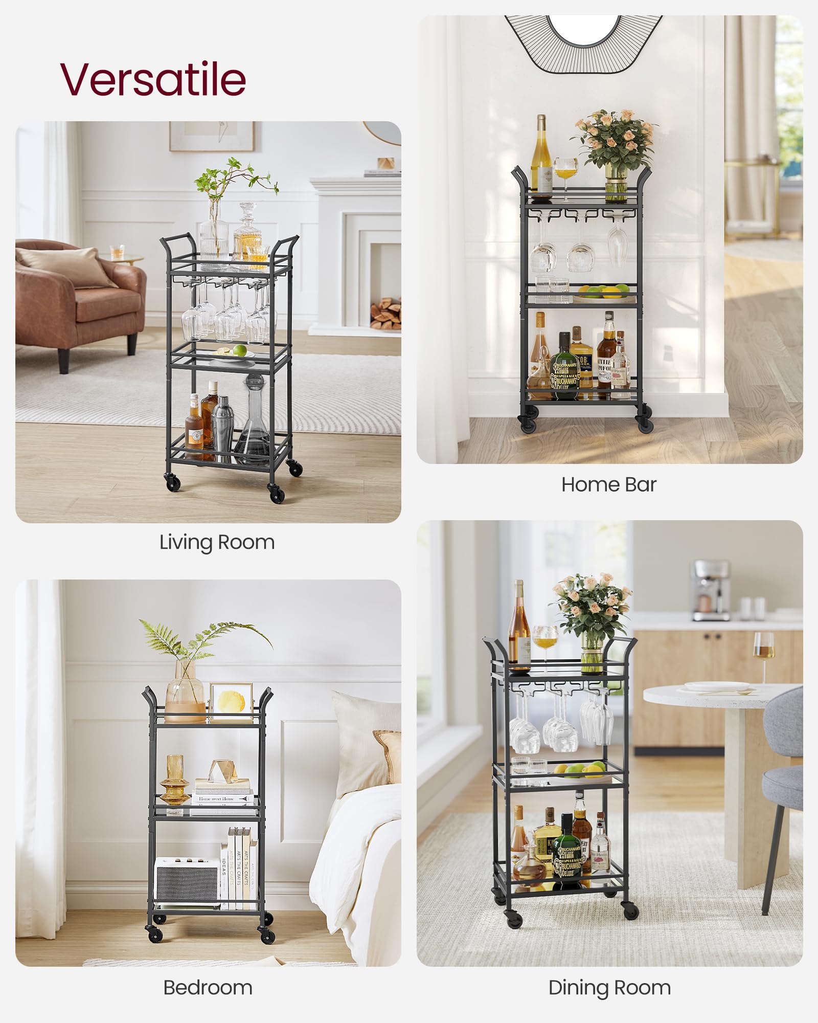 Foto 5 pulgar | Bar Cart Vasagle Home Bar Serving Con Estante De 3 Niveles, Tinta Negra