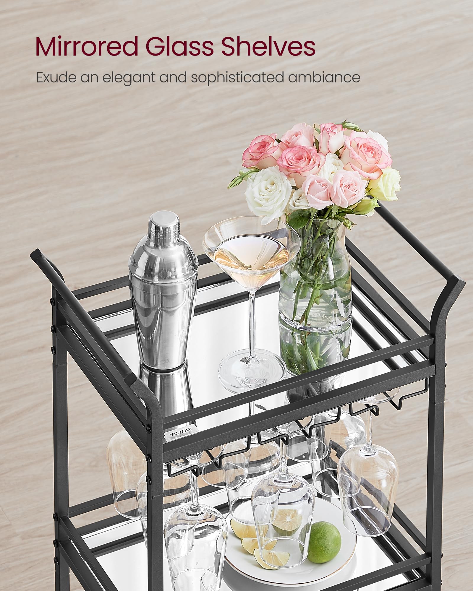 Foto 6 pulgar | Bar Cart Vasagle Home Bar Serving Con Estante De 3 Niveles, Tinta Negra