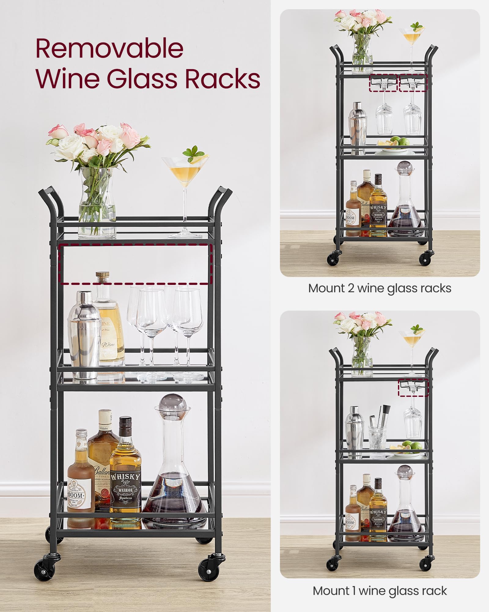 Foto 7 pulgar | Bar Cart Vasagle Home Bar Serving Con Estante De 3 Niveles, Tinta Negra