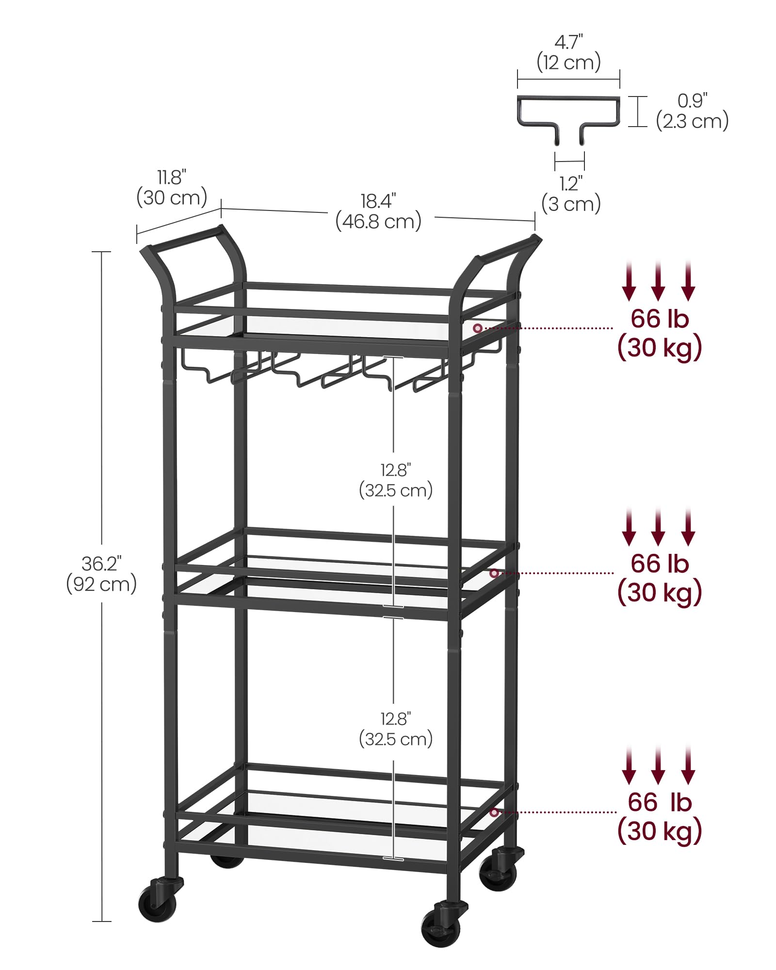 Foto 8 pulgar | Bar Cart Vasagle Home Bar Serving Con Estante De 3 Niveles, Tinta Negra