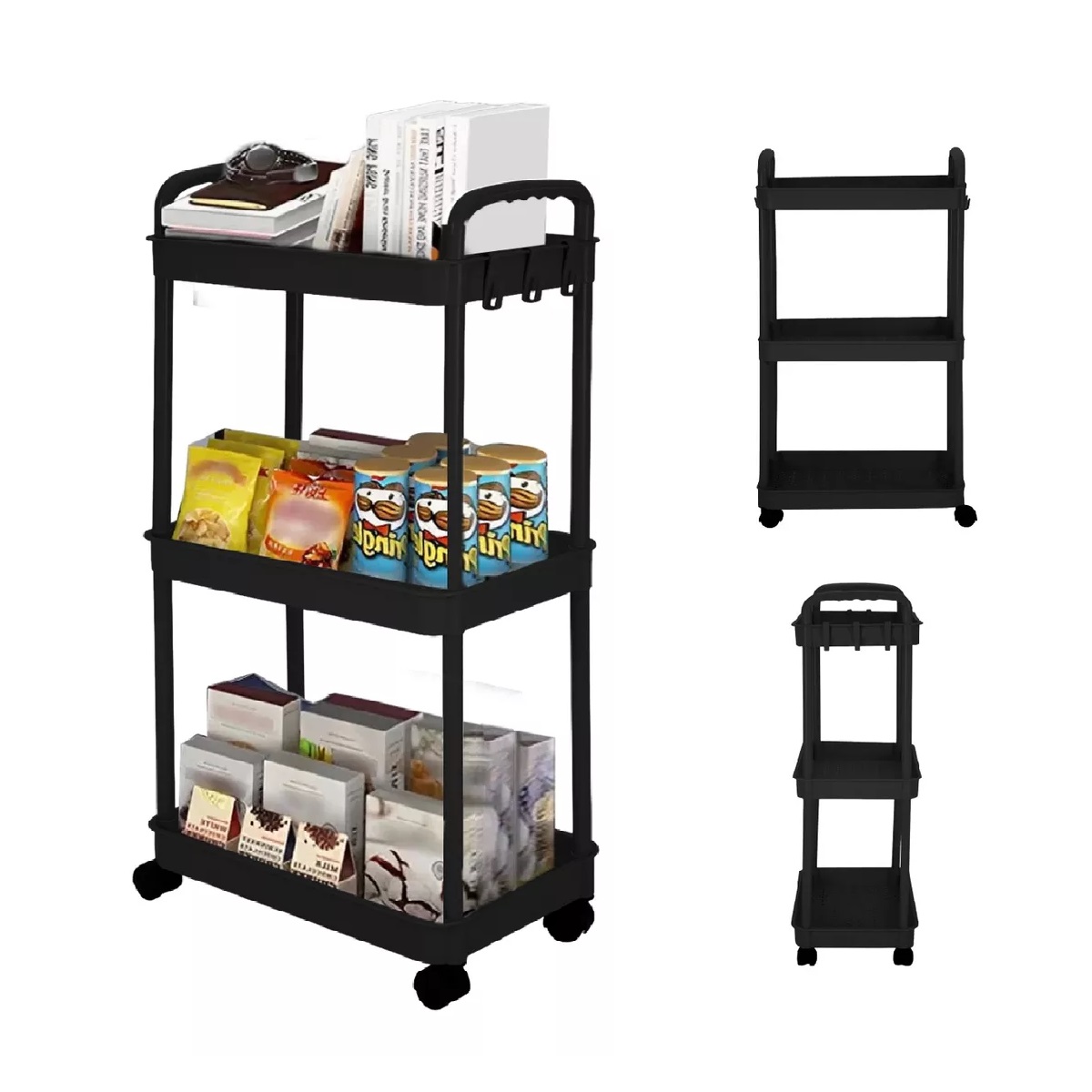 Carrito Auxiliar Organizador Cuory Multiusos 3 Niveles Negro