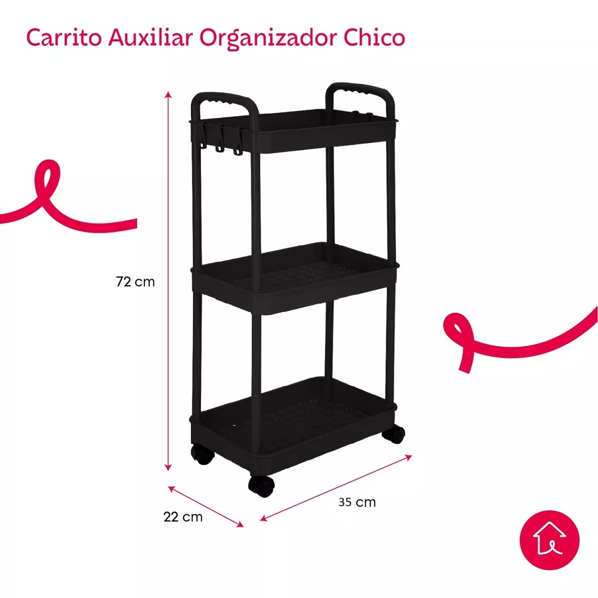 Foto 3 pulgar | Carrito Auxiliar Organizador Cuory Multiusos 3 Niveles Negro