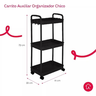 Foto 2 | Carrito Auxiliar Organizador Cuory Multiusos 3 Niveles Negro