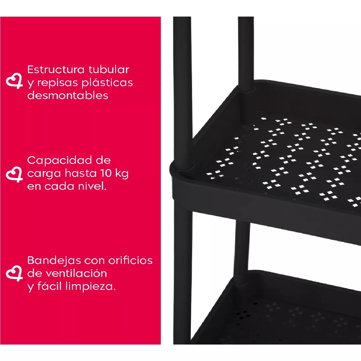 Foto 4 pulgar | Carrito Auxiliar Organizador Cuory Multiusos 3 Niveles Negro