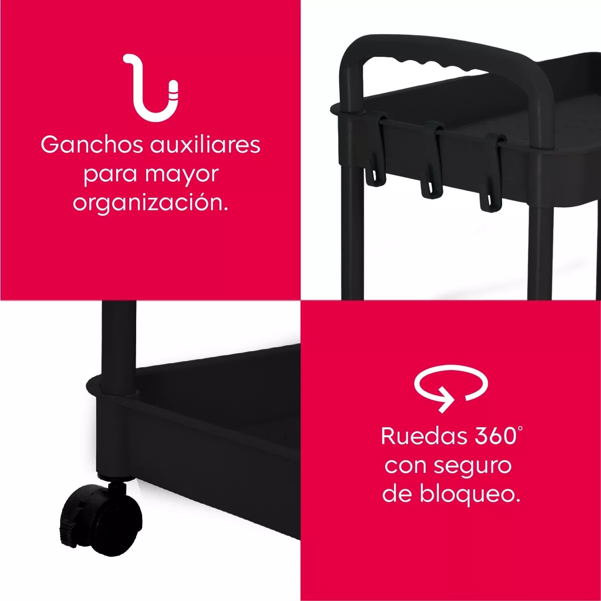 Foto 6 pulgar | Carrito Auxiliar Organizador Cuory Multiusos 3 Niveles Negro