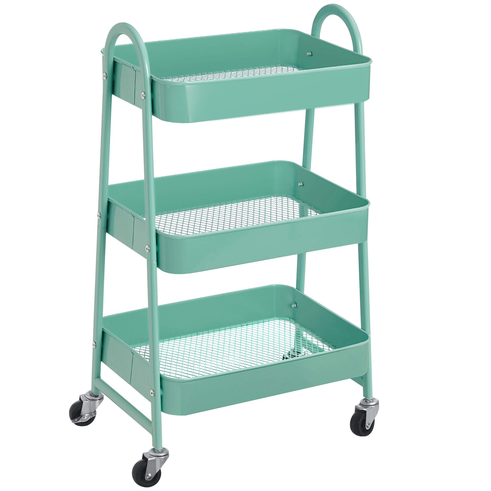 Rolling Cart Songmics, Almacenamiento Metálico De 3 Niveles, Color Verde Menta