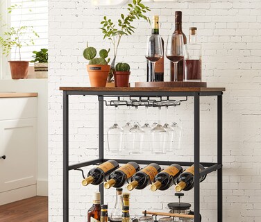 Foto 7 | Carrito De Bar Vasagle Ulrc087b01 Con Estante Para Vidrio Y Soportes Para Vinos