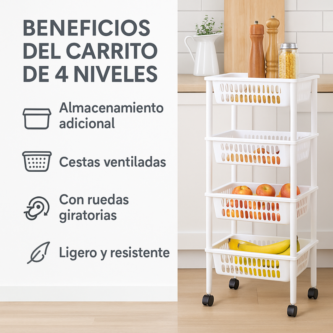 Foto 3 | Carrito Organizador de Gabinete para Cocina 4 Niveles