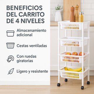 Foto 3 | Carrito Organizador de Gabinete para Cocina 4 Niveles