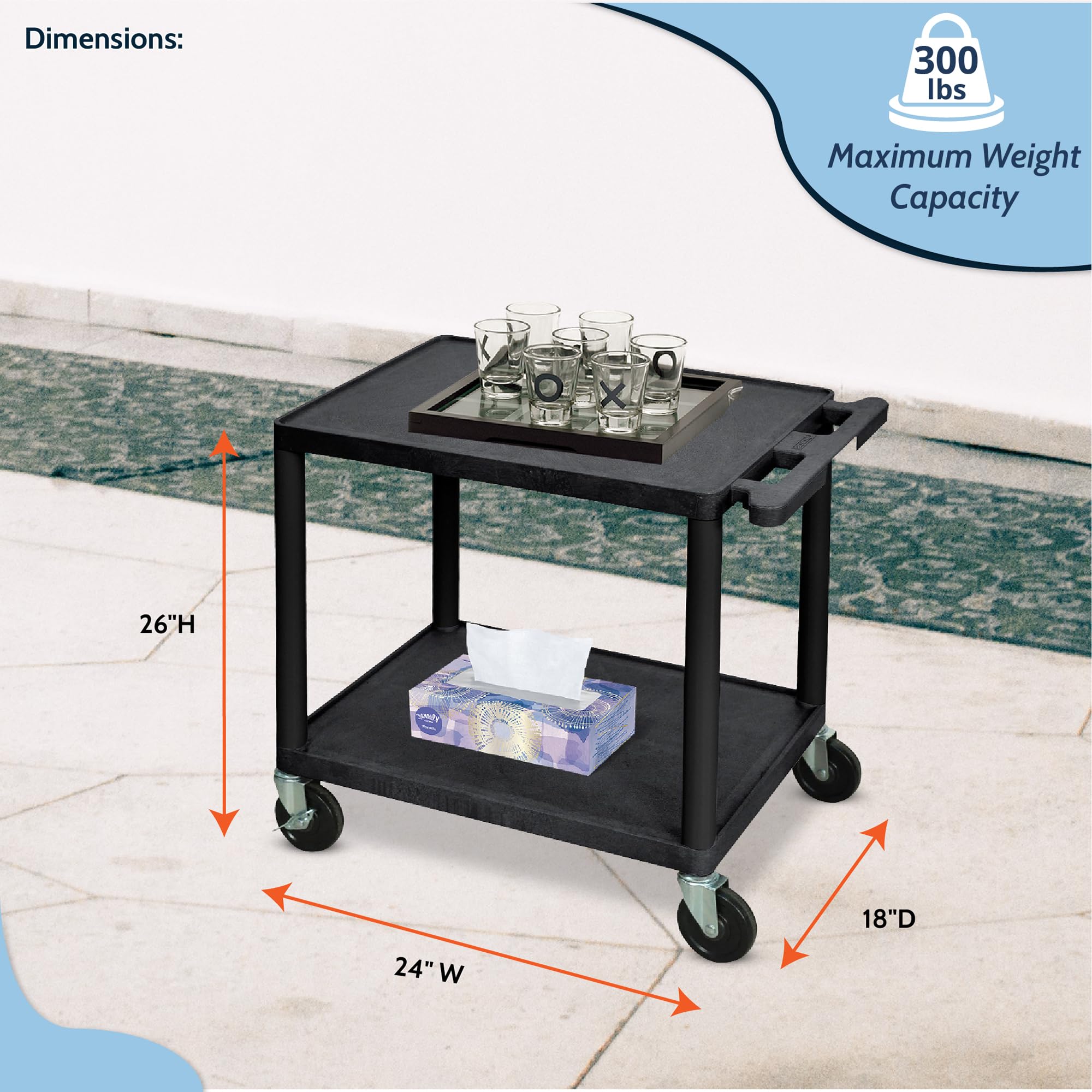 Foto 2 | Av Cart Luxor Lp26-b 26h Con 2 Estantes De 136 Kg De Capacidad, Color Negro - Venta Internacional.
