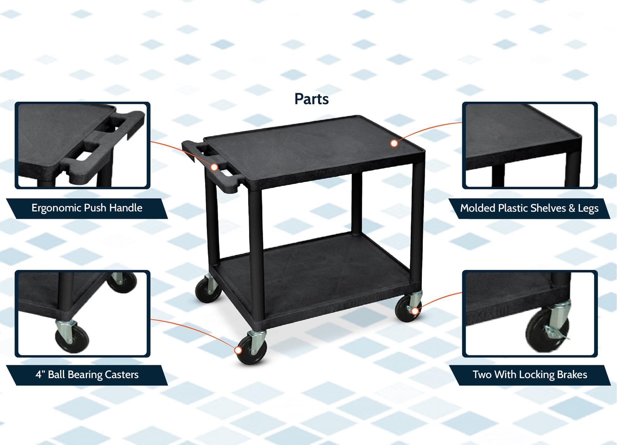 Foto 4 pulgar | Av Cart Luxor Lp26-b 26h Con 2 Estantes De 136 Kg De Capacidad, Color Negro - Venta Internacional.