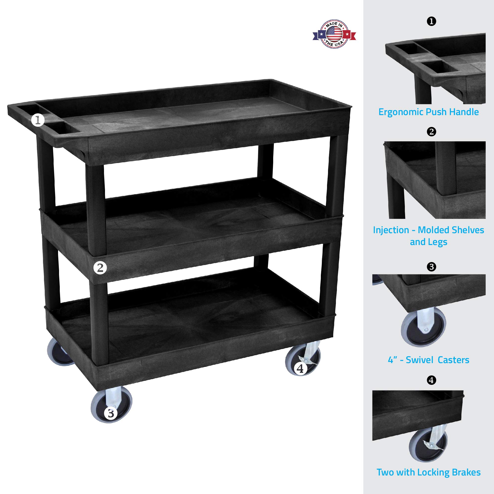 Foto 3 pulgar | Carrito Utilitario Luxor Ec111hd-b Con 3 Estantes, Capacidad De 500 Libras - Venta Internacional.