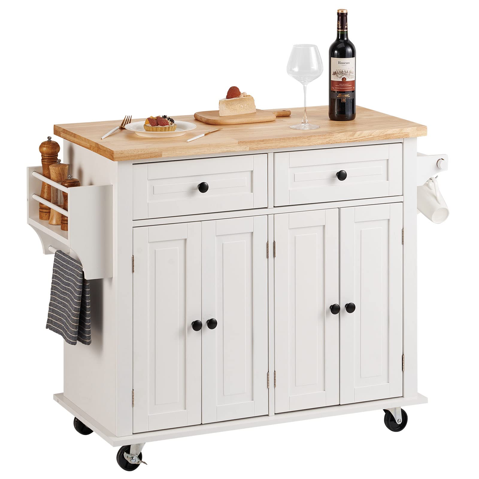 Carrito Con Isla De Cocina Vevor Con Tapa De Madera Maciza, 90 Cm, Blanco - Venta Internacional.