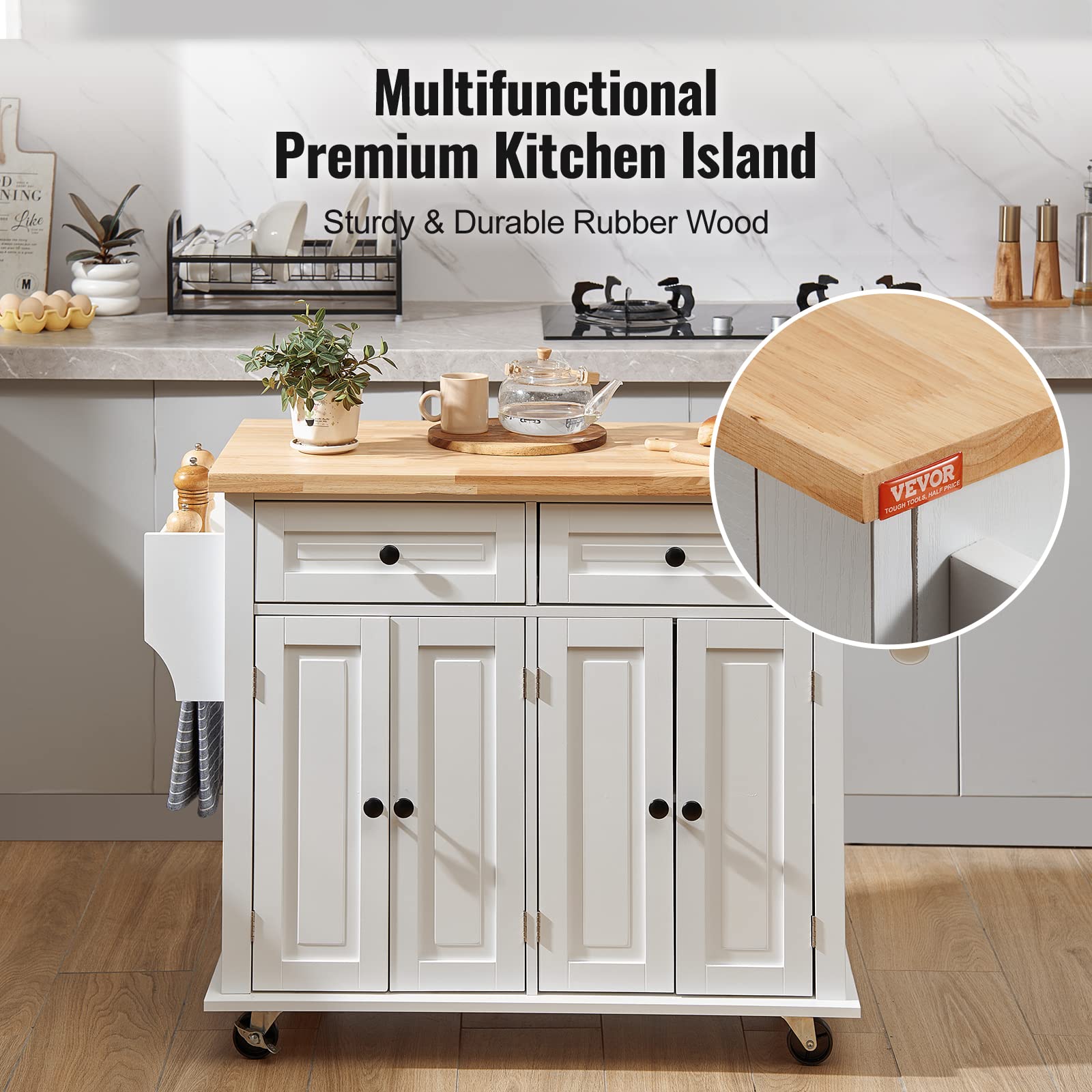 Foto 6 | Carrito Con Isla De Cocina Vevor Con Tapa De Madera Maciza, 90 Cm, Blanco - Venta Internacional.