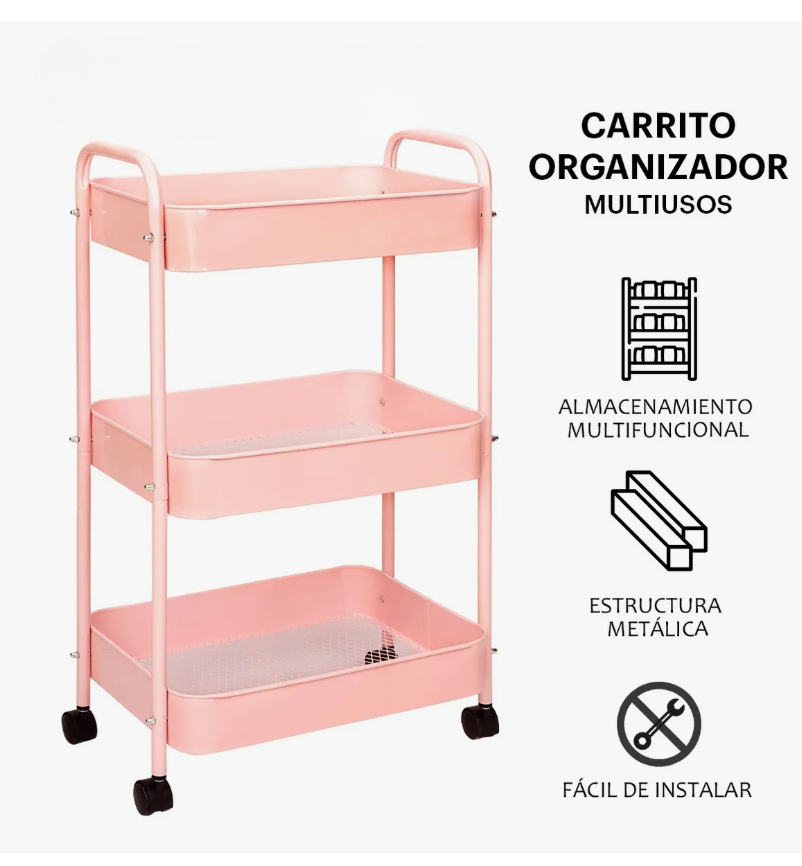 Foto 3 pulgar | Carrito Organizador De Metal Transportador Metálico Ruedas