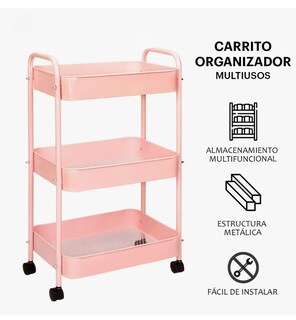 Foto 2 | Carrito Organizador De Metal Transportador Metálico Ruedas