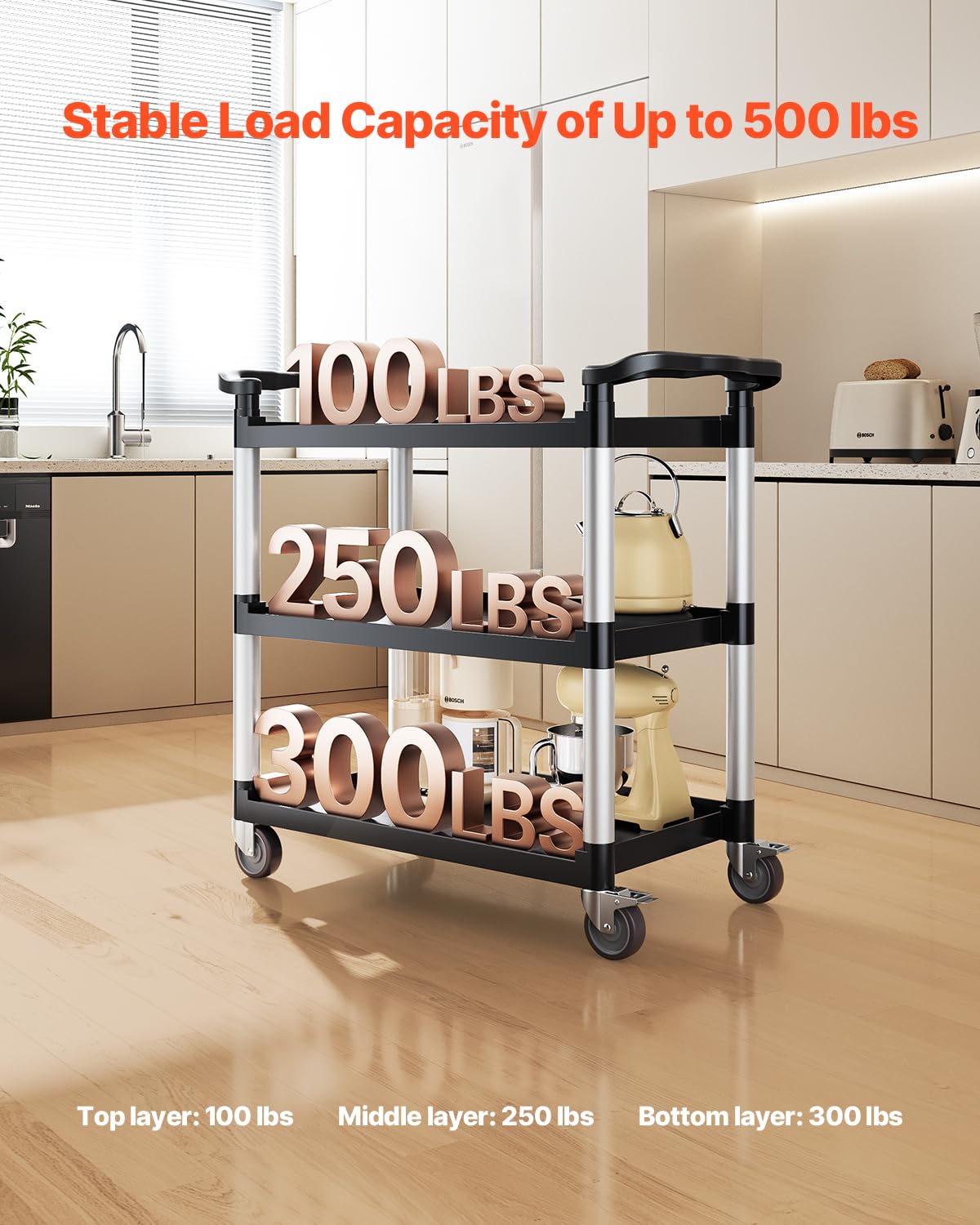 Foto 3 pulgar | Carrito Utilitario Vevor, 500 Libras, Carga 3 Niveles, Plástico Con Ruedas 31.1 X 19.3 - Venta Internacional.