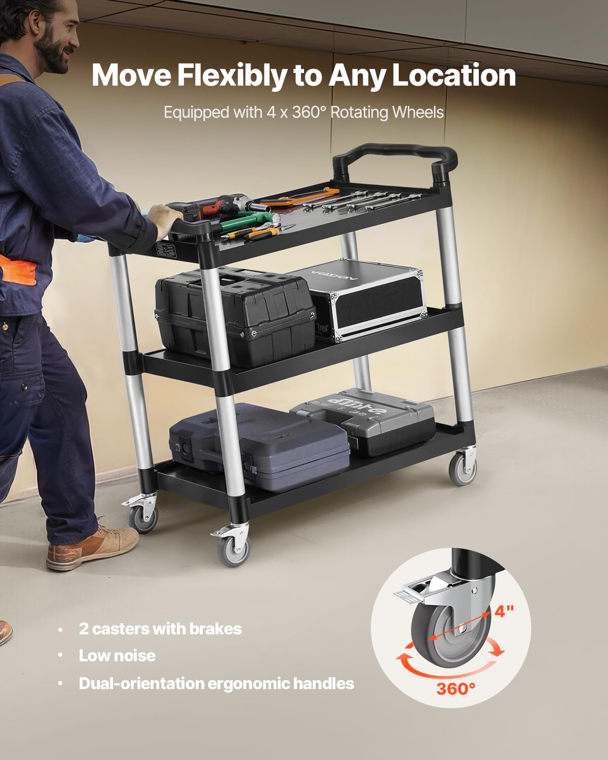 Foto 4 pulgar | Carrito Utilitario Vevor, 500 Libras, Carga 3 Niveles, Plástico Con Ruedas 31.1 X 19.3 - Venta Internacional.