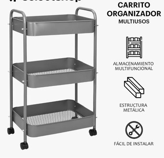 Foto 2 | Carrito Organizador De Metal Transportador Metálico Ruedas