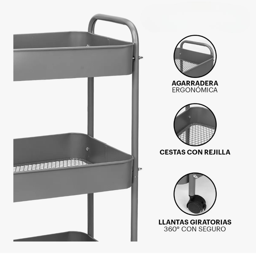 Foto 5 pulgar | Carrito Organizador De Metal Transportador Metálico Ruedas