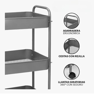 Foto 4 | Carrito Organizador De Metal Transportador Metálico Ruedas