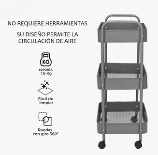 Foto 5 | Carrito Organizador De Metal Transportador Metálico Ruedas