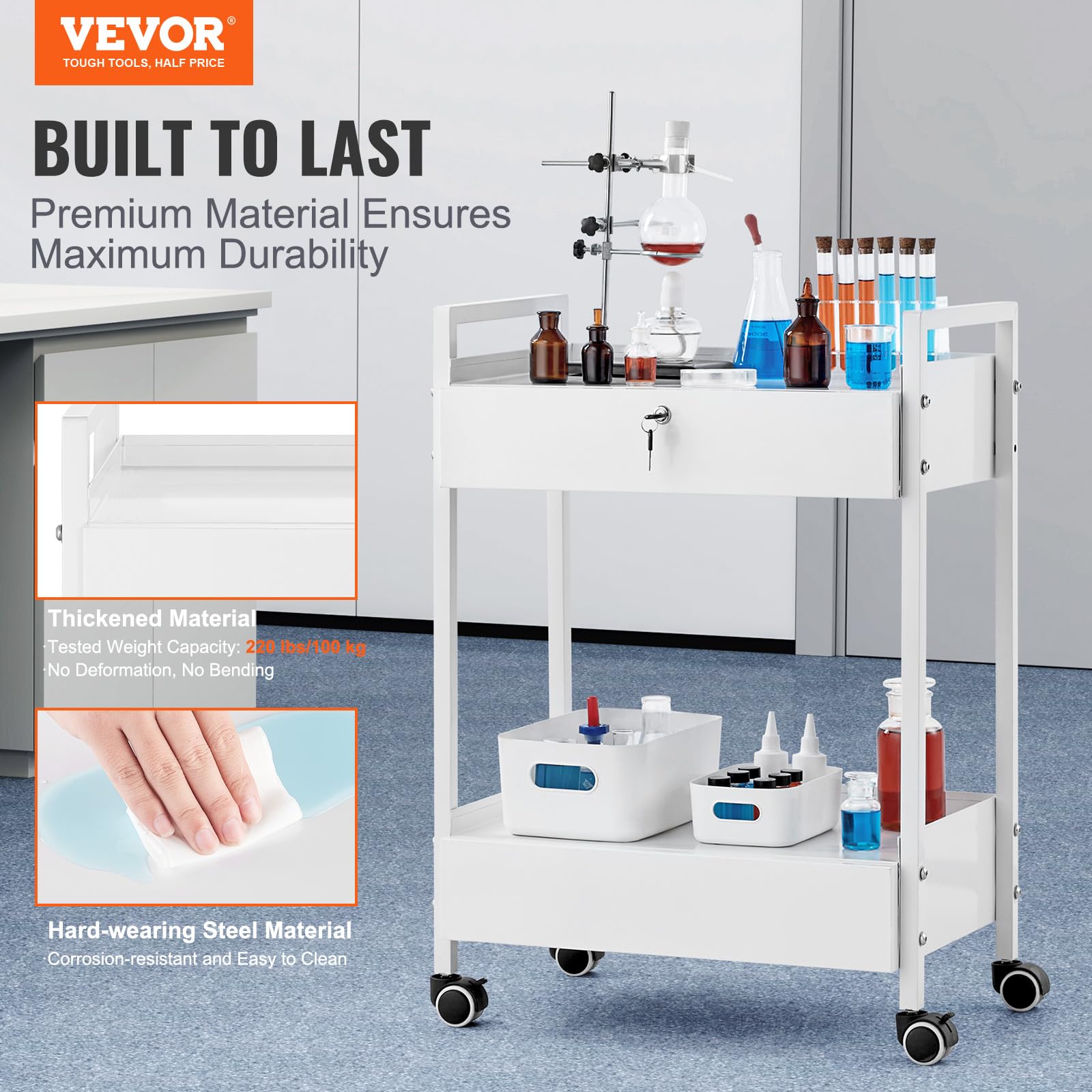 Foto 2 | Carrito De Laboratorio Vevor De 2 Niveles De Acero Inoxidable Con 2 Cajones De 220 Libras - Venta Internacional.