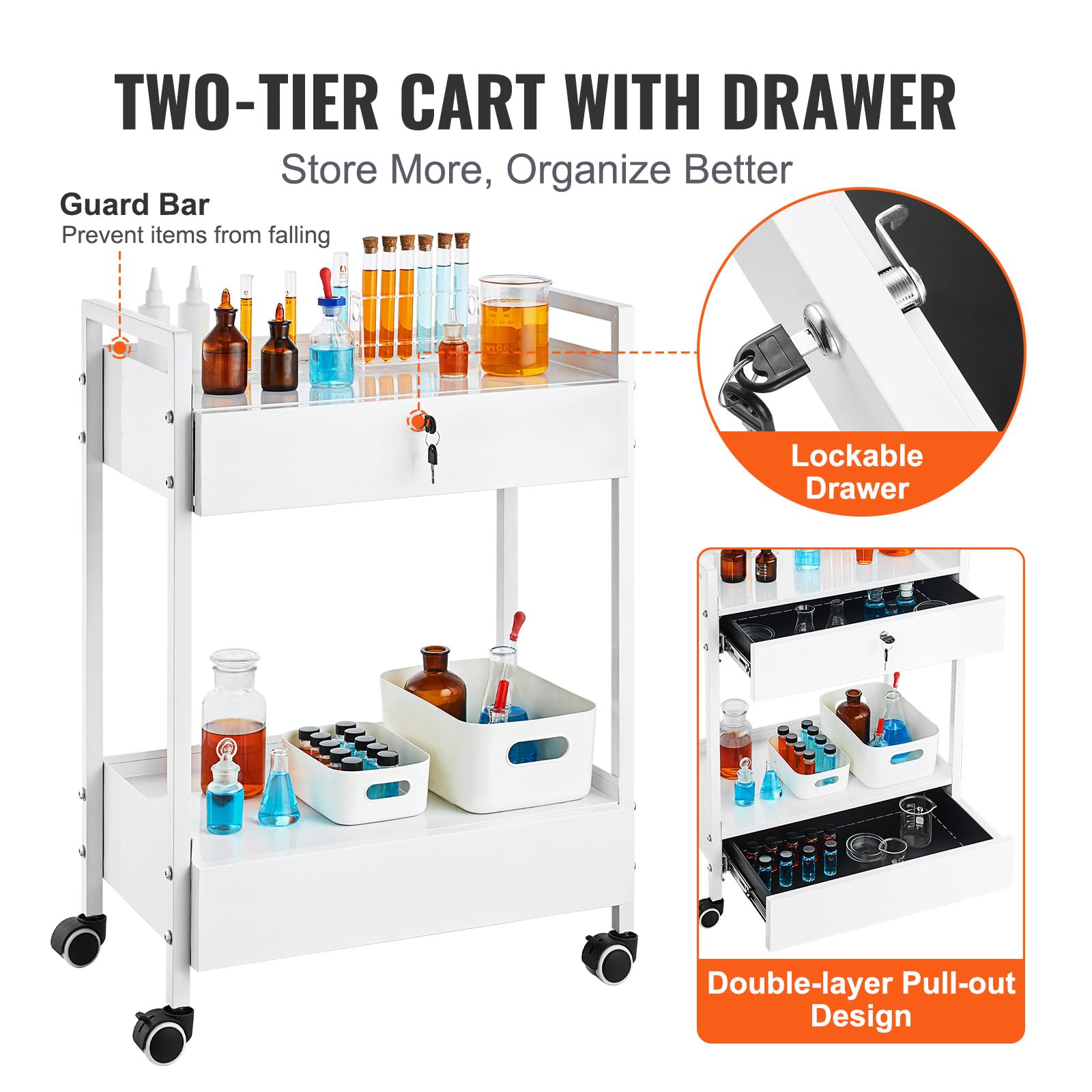 Foto 6 pulgar | Carrito De Laboratorio Vevor De 2 Niveles De Acero Inoxidable Con 2 Cajones De 220 Libras - Venta Internacional.
