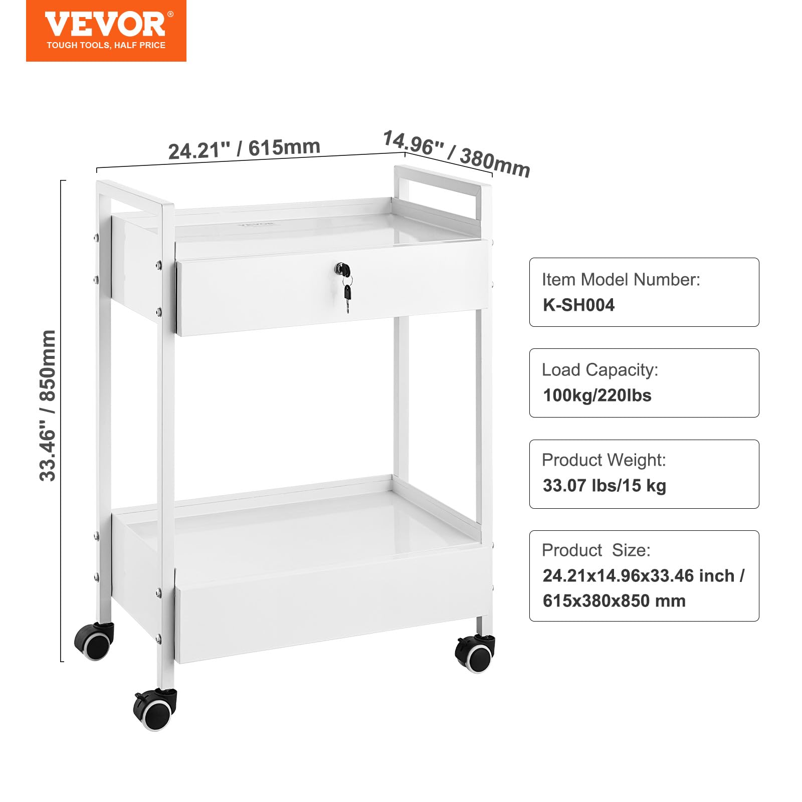 Foto 7 | Carrito De Laboratorio Vevor De 2 Niveles De Acero Inoxidable Con 2 Cajones De 220 Libras - Venta Internacional.