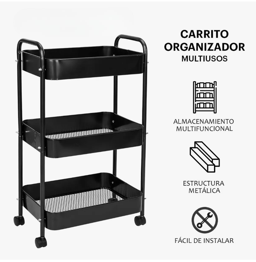 Foto 3 pulgar | Carrito Organizador De Metal Transportador Metálico Ruedas
