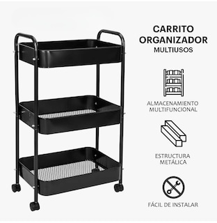 Foto 2 | Carrito Organizador De Metal Transportador Metálico Ruedas