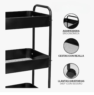 Foto 4 | Carrito Organizador De Metal Transportador Metálico Ruedas
