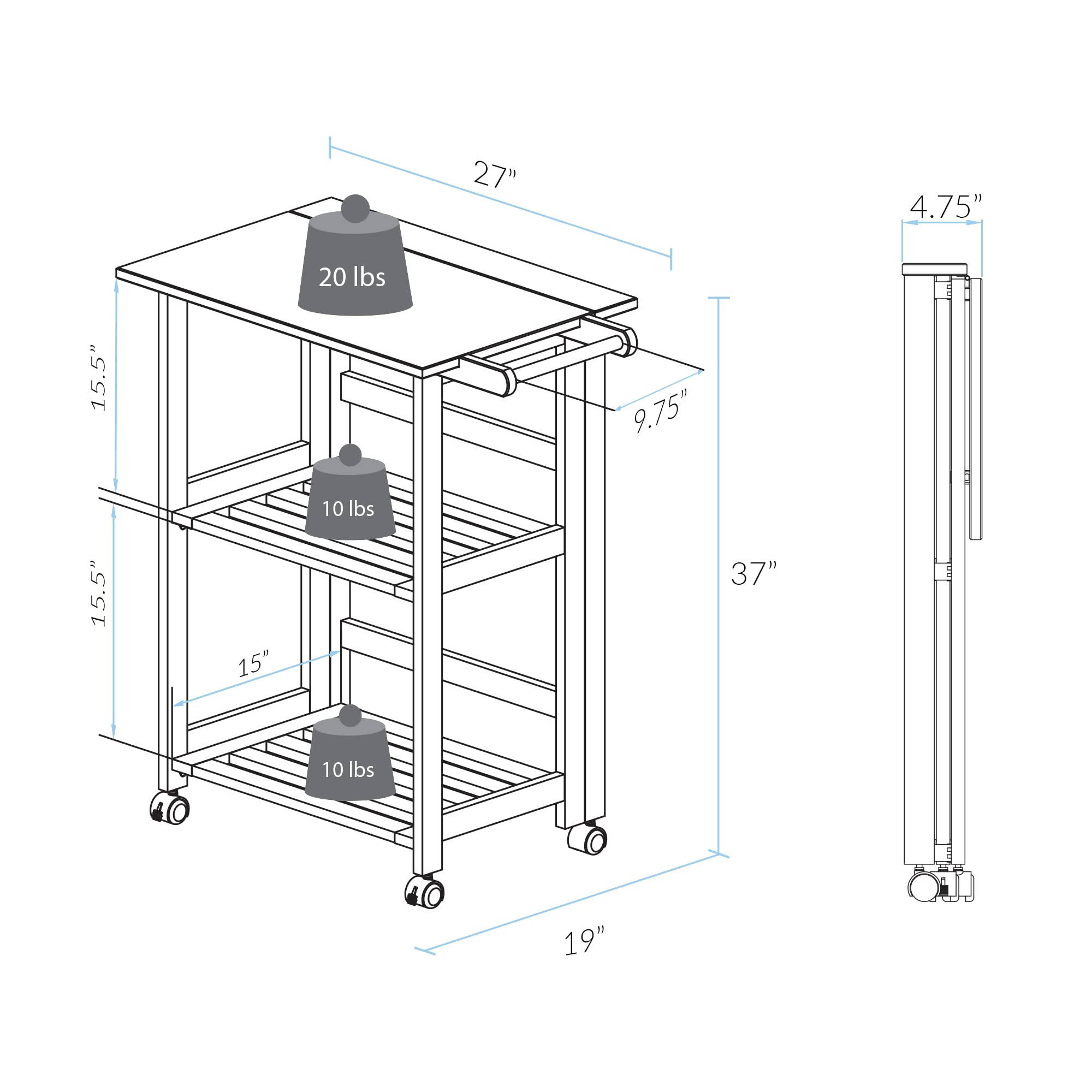 Foto 6 | Carrito de Cocina Casual Home Trek Plegable Natural de 27 cm con Estantes - Venta Internacional