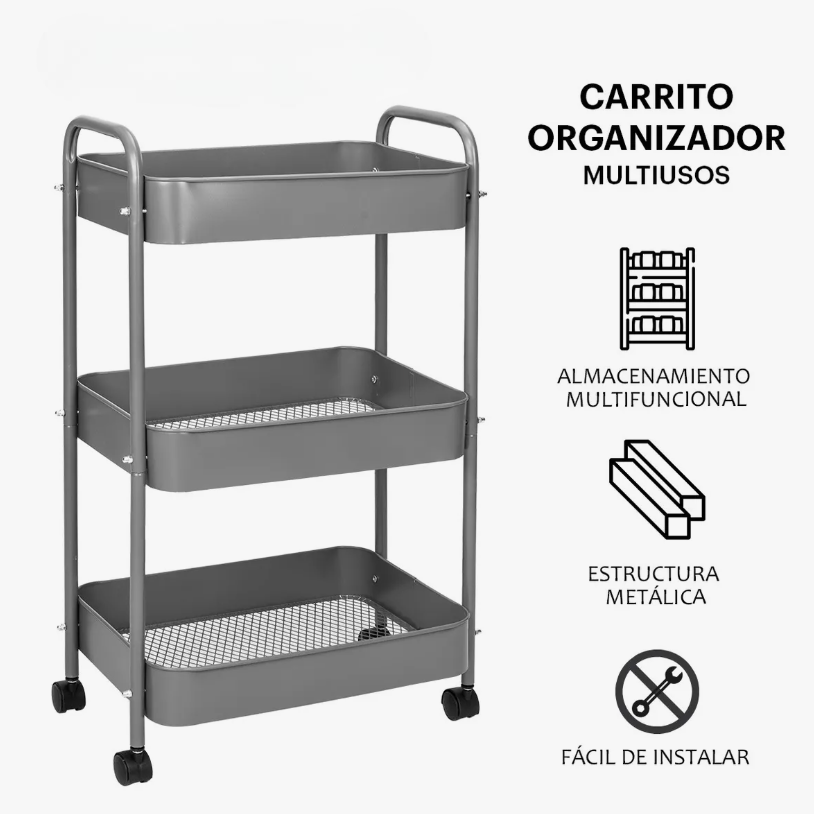Foto 2 | Carrito Organizador De Metal Transportador Metálico Ruedas