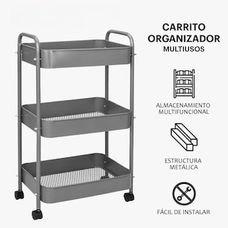 Foto 2 | Carrito Organizador De Metal Transportador Metálico Ruedas