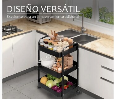 Foto 3 | Carrito Organizador De Metal Transportador Metálico Ruedas