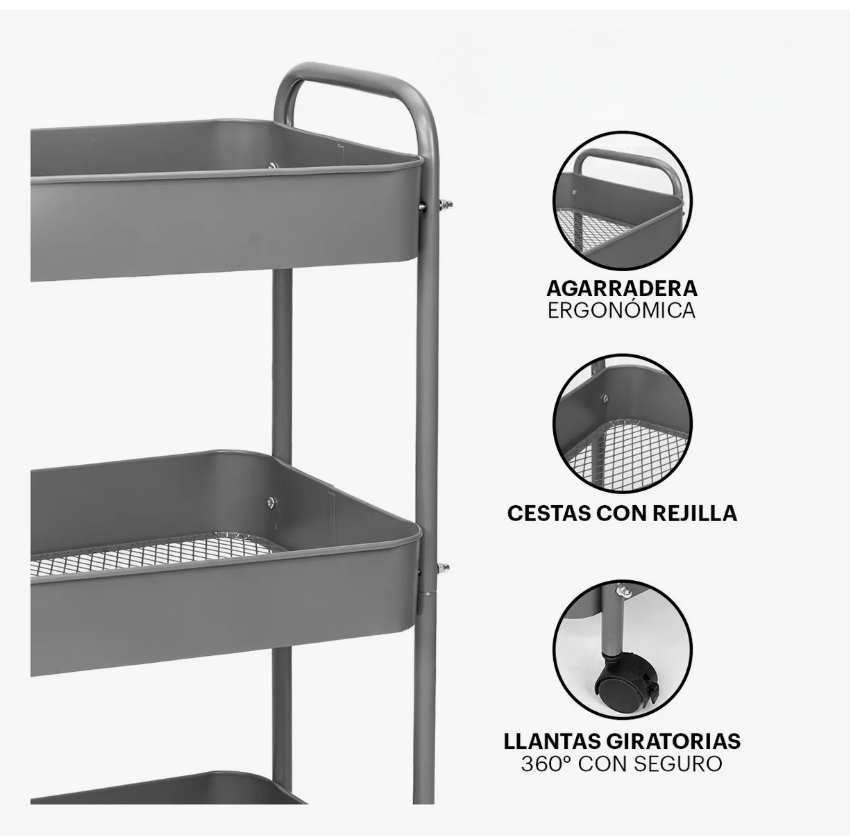 Foto 4 | Carrito Organizador De Metal Transportador Metálico Ruedas
