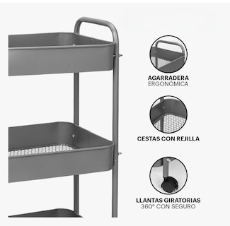 Foto 4 | Carrito Organizador De Metal Transportador Metálico Ruedas