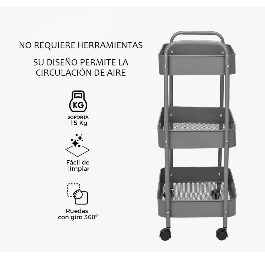 Foto 6 | Carrito Organizador De Metal Transportador Metálico Ruedas