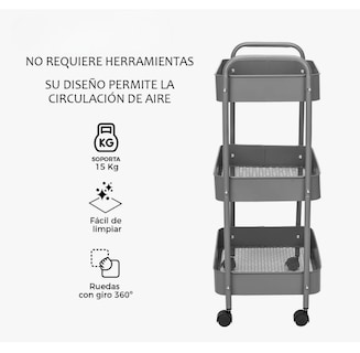 Foto 6 | Carrito Organizador De Metal Transportador Metálico Ruedas