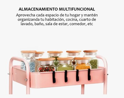 Foto 5 | Carrito Organizador De Metal Transportador Metálico Ruedas Rosa