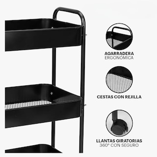 Foto 4 | Carrito Organizador De Metal Transportador Metálico Ruedas Negro