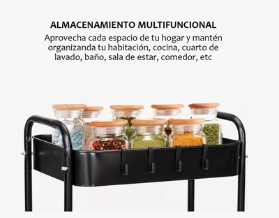 Foto 6 | Carrito Organizador De Metal Transportador Metálico Ruedas Negro