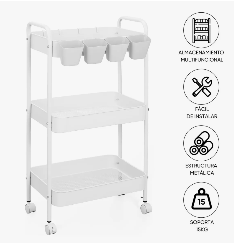 Foto 3 pulgar | Carrito Organizador De Acero Multifunción Con Ruedas