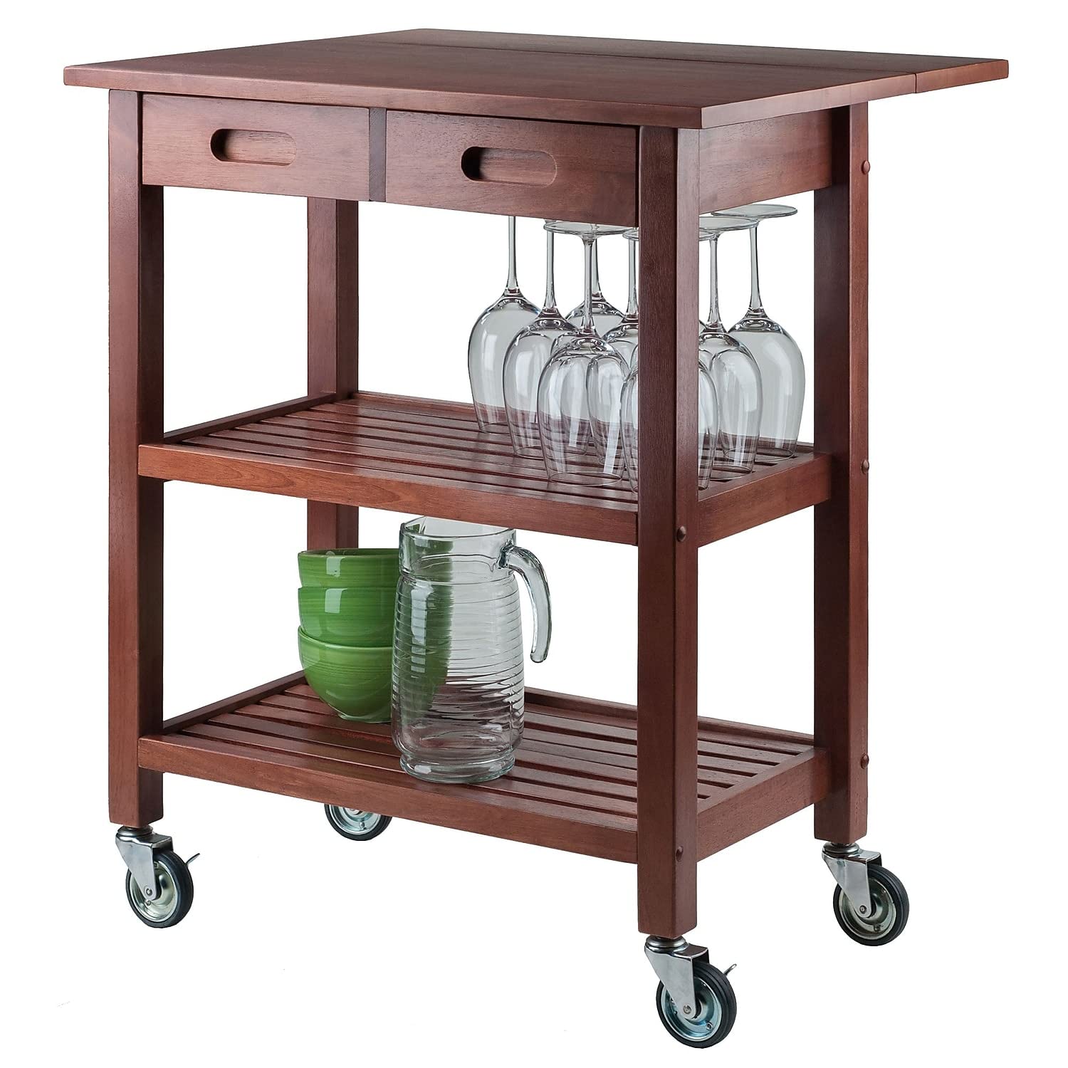 Foto 7 pulgar | Carrito De Cocina Winsome Jonathan Con 2 Cajones, Color Nogal Enrollable - Venta Internacional.