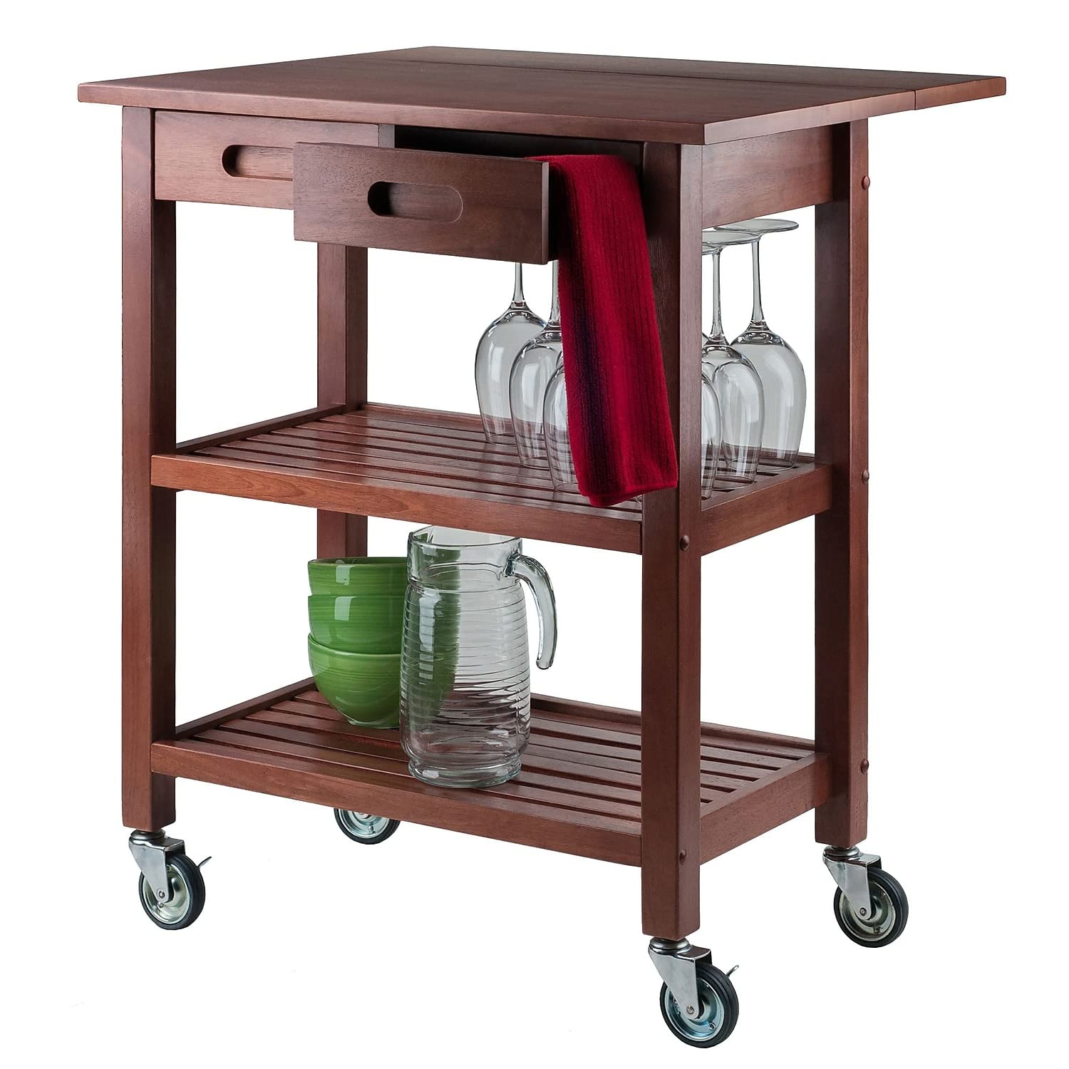 Foto 8 pulgar | Carrito De Cocina Winsome Jonathan Con 2 Cajones, Color Nogal Enrollable - Venta Internacional.
