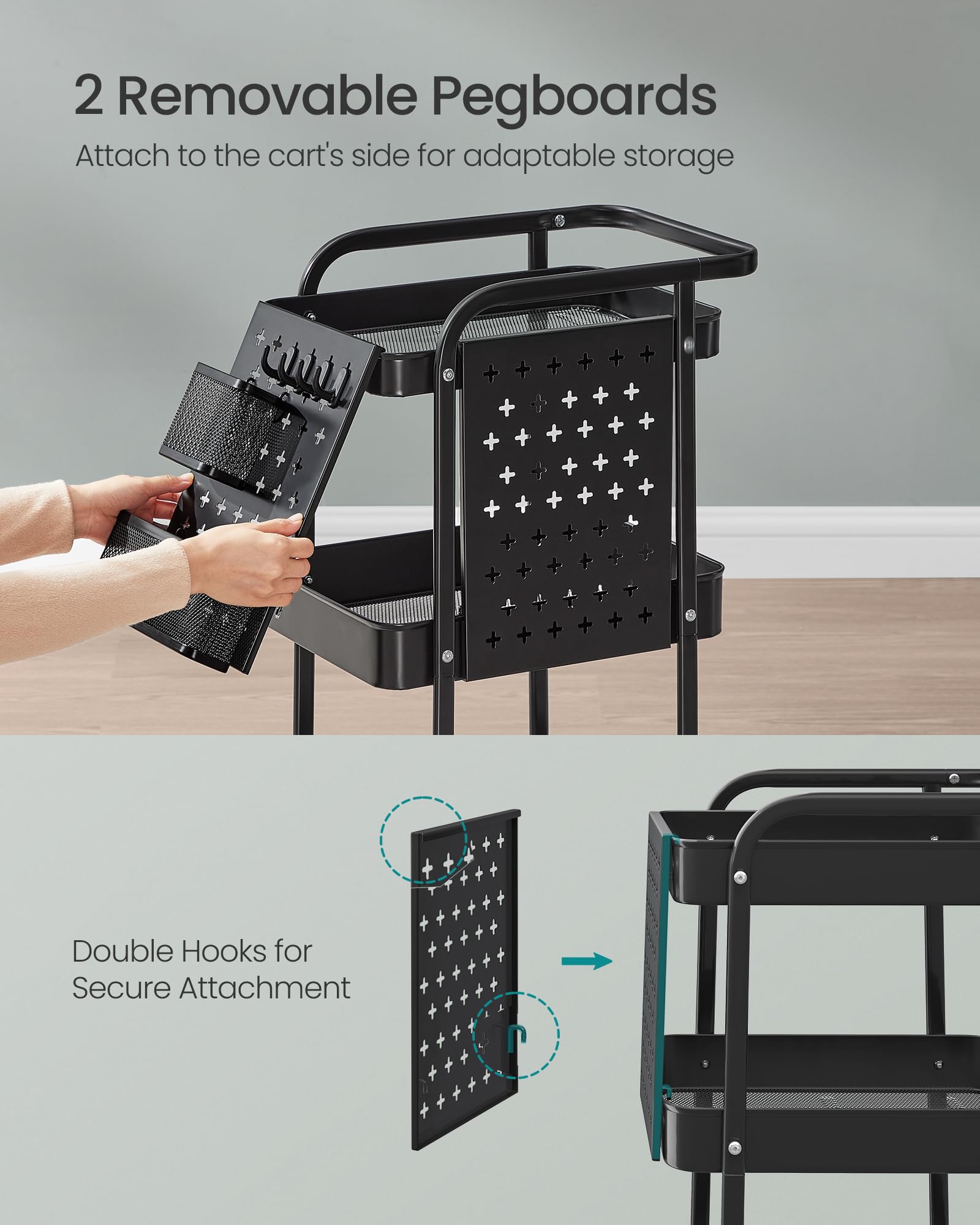 Foto 4 | Carrito De Almacenamiento Songmics De 3 Niveles Con Malla Metálica Enrollable, Tinta Negra - Venta Internacional.